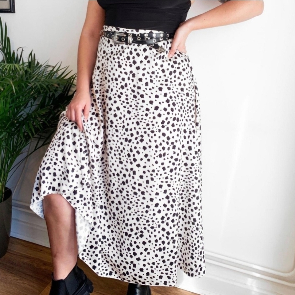 Nasty Gal Dalmatian Black and White A-Line Midi Skirt